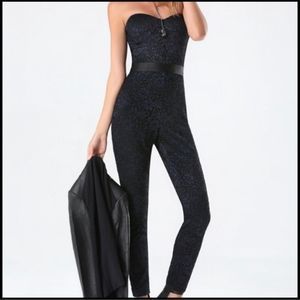 Bebe Navy Black Lace Strapless Jumpsuit